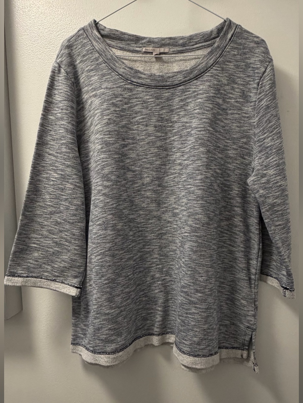 Gap Blue Grey Marled French Terry 3/4 Sleeve Top XL